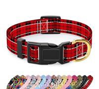 TMOODEL Reflective Dog Collar, Cute Boho Dog Collar for Small Dogs, Soft Nylon Puppy Collar for Boy and Girl Female Dog, Adjustable Heavy-Duty Pet Collars with Quick Release Buckle, Black Red Tartan