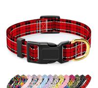 TMOODEL Reflective Dog Collar for Medium Dogs, Cute Boho Adjustable Heavy-Duty Nylon Puppy Collar for Boy and Girl Female, Soft Pet Accessories with Quick Release Buckle, Black Red Tartan