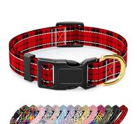 TMOODEL Reflective Dog Collar for Medium Dogs, Cute Boho Adjustable Heavy-Duty Nylon Puppy Collar for Boy and Girl Female, Soft Pet Accessories with Quick Release Buckle, Black Red Tartan