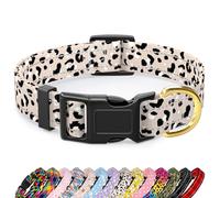 TMOODEL Reflective Nylon Dog Collar for Large Dogs, Beige Leopard, L | Neck Fit 16-24", Stylish Print Design, Pet Collar for Boy Girl Female, Heavy Duty Adjustable, Soft Comfort Fit, Night Safety