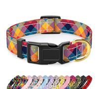 TMOODEL Reflective Nylon Dog Collar for Large Dogs, Colorful Tartan, L | Neck Fit 16-24", Boho Print Design, Pet Collar for Boy Girl Female, Heavy Duty Adjustable, Soft Comfort Fit, Night Safety
