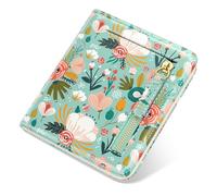 TMOODEL Womens Rfid Blocking Small Compact Bifold Luxury Genuine Leather Pocket Wallet Ladies Mini Purse with ID Window, Cute Green Birds Flowers, Small（4.33" x 0.51" x 3.50" ）, Floral