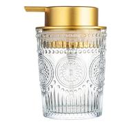 Tmore Glass Soap Dispenser 10oz Clear Hand Dish Liquid Dispenser Bottle Retro Carving Floral Lotion Dipenser for Kitchen Sink Cute Bathroom Countertop Soap Dispenser Home Decor