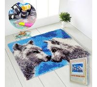 TmppDeco Wolf Latch Hook Kits for Beginners - DIY Latch Hook Rug Making Kits for Beginners (Wolf, 52 x 38cm)