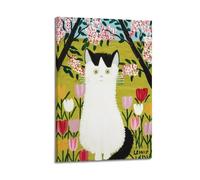TMRL Maud Lewis Painter Artwork【White Cat 2】 Printed PostersWall Art Canvas Poster Music Albums And Movies Decorative Painting for Living Bed Room 12x18inch(30x45cm) Frame-style