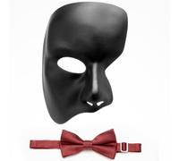 tmroeet Mens Mask Masquerade Mask Phantom of The Opera Half Face Mask Vintage Design Halloween Masks (Black Phantom Mask, Bowtie set 1)