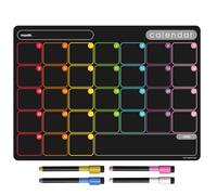 TMS A3 / A4 Multi-Coloured Magnetic Weekly Planner/Memo Board/Calendar - Whiteboard, Shopping List and Meal Planner - with 4 Magnetic Dry Wipe Pens and Eraser (Monthly Chalkboard 2, A3)