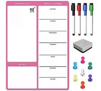 TMS A3 Magnetic Weekly Meal Planner and Organiser - Whiteboard Planner, Shopping List and Memo Board for Home and Office - with 4 Magnetic Dry Wipe Pens and Eraser (Pink with Magnets, A3)