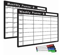 TMS A3 Monthly Planner Whiteboard | Magnetic Fridge Calendar for Meal Prep, Work or Family Planning | Made in The UK (A3 + A3, Black (Comic Sans) Combo)