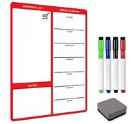 TMS A4 Magnetic Weekly Meal Planner and Organiser | Whiteboard Planner, Shopping List and Memo Board for Home and Office | with 4 Magnetic Dry Wipe Pens and Eraser (Red, A4)