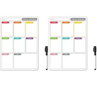 TMS A4 Magnetic Weekly Planner, Dry Wipe Fridge Calendar Whiteboard for Organising Daily Tasks, Meal Planning or Business Plans in Offices - with Dry Erase Marker Pen (Pack of 2)