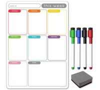 TMS A4 Magnetic Weekly Planner/Memo Board - Multi-Coloured Whiteboard, Shopping List and Meal Planner - with 4 Magnetic Dry Wipe Pens and Eraser (Colour Memo, A4)