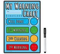 TMS Behaviour Warning Chart and Reward Chart for Children - Dry Wipe Magnet with Colour in Stars and a Magnetic Dry Erase Pen for Toddlers, Kids, Boys, Girls (Blue, A5 Warning Chart)
