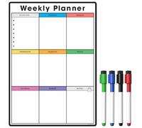 TMS Magnetic A4 Weekly Planner and Organiser - Customisable Whiteboard for Organising Your Week Tasks, to Do Lists, Shopping and Meal Planning. for Home, Office and School - 4 Magnetic Dry Wipe Pen