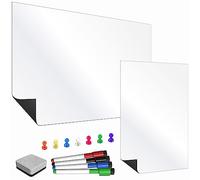 TMS Magnetic Fridge Whiteboard Set | Twin Pack with A4 and A3 White Boards for Memos, Notes or Reminders | use as Notice Board, Weekly Meal Planner or to Do List Includes Eraser Pens and Magnets