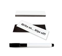 TMS Magnetic Labels Dry Erase | Reusable White Magnets with Dry Wipe Pen for Fridge Notes, Warehouse Labelling for Metal Shelves, Racking, Shelving, Reminders or Whiteboards 100x30mm [10 Pack]