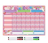 TMS Magnetic Reward Chart for Children - Star Chart for Recognising and Inspiring Good Behaviour in Toddlers, Kids, Boys and Girls - Comes with 4 Magnetic Coloured Dry Wipe Pens (Unicorns)