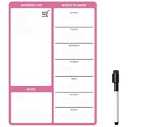 TMS Magnetic Weekly Planner and Dry Wipe Pen, Meal Planner and Shopping List, Fridge Whiteboard for Meal Prep, Notes and Reminders, Daily Plan - Dry Erase Memo Board, Kitchen or Office (Pink, A3)