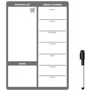 TMS Magnetic Weekly Planner and Dry Wipe Pen, Meal Planner and Shopping List, Fridge Whiteboard for Meal Prep, Notes and Reminders, Daily Plan - Dry Erase Memo Board, Kitchen or Office (Grey, A3)