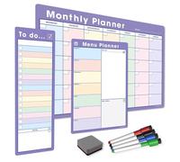 TMS Magnetic Weekly Planner Bundle | A4 Menu Planner, A3 Monthly Calendar, to Do List, Dry Wipe Markers and Eraser (5 Pack) | Magnetic Whiteboard Set