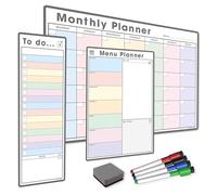 TMS Magnetic Weekly Planner Bundle | A4 Menu Planner, A3 Monthly Calendar, to Do List, Dry Wipe Markers and Eraser (5 Pack) | Magnetic Whiteboard Set