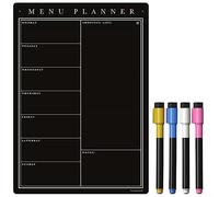 TMS Magnetic Weekly Planner with Liquid Chalk Pens, Fridge Kitchen Blackboard - Meal Planner and Shopping List - Dry Wipe Magnetic Chalkboard, Family Planner Whiteboard (Black Chalkboard, A4)