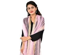 TMS Woman's Embellished Net Dupatta Scarf Shawl Wrap Soft Indian Bridal Wedding, Light Pink, 87" X 44" || 220 cm X 112cm