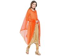 TMS Woman's Embellished Net Dupatta Scarf Shawl Wrap Soft Indian Bridal Wedding, Orange