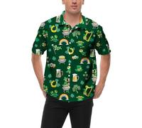 TMSD Men’s July 4th Independence Day Hawaiian Shirt Button Down Tropical Short Sleeve Summer Beach Shirt, Clover & Beer, Medium
