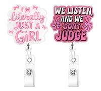 Tmtains 2Pcs Funny Badge Reel Cute Badge Holder with Alligator Clip Retractable Glitter Badges Reel for Pediatric Nurses Doctors Kawaii Pink Office Worker Medical Assistant ID Card Accessories Gifts