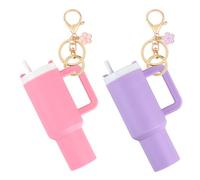 Tmtains 2Pcs Mini Tumbler Keychain Chapstick Holder Accessories for Stanley Cup Key Ring Funny Cute Cup Key Chains for Women, Tumbler Pink&purple, S