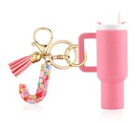 Tmtains 2Pcs Mini Tumbler Keychain Chapstick Holder Accessories for Stanley Cup Key Ring Funny Cute Cup Key Chains for Women, J, S