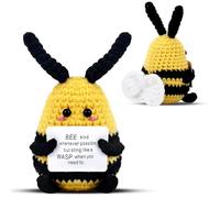 Tmtains Crochet Positive Bee with Butt Cute Knitted Emotional Support Animal Potato Small Wool Crochet Inspirational Ornaments with Encouraging Card Birthday Gift for Granddaughter Room Office Decor