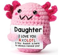 Tmtains Positive Crochet Axolotl Gift Funny Emotional Support Handmade Plush Gifts for Daughter Mini Mental Health Encouragement Inspirational Birthday Room Office Decor