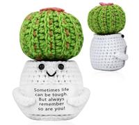 Tmtains Positive Crochet Cactus Gift Funny Emotional Support Handmade Plush Gifts for Women Coworker Friend Mini Mental Health Encouragement Inspirational Birthday Room Office Decor