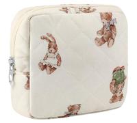 Tmtains Small Makeup Bag for Purse Mini Cotton Quilted Cosmetic Bags for Women Cute Pink Bow Makeup Pouch Portable Travel Toiletry Bag with Zipper Sanitary Napkin Slip in Pockets Birthday Gift