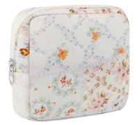 Tmtains Small Makeup Bag for Purse Mini Cotton Quilted Cosmetic Bags for Women Cute Pink Bow Makeup Pouch Portable Travel Toiletry Bag with Zipper Sanitary Napkin Slip in Pockets Birthday Gift