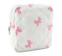 Tmtains Small Makeup Bag for Purse Mini Cotton Quilted Cosmetic Bags for Women Cute Pink Bow Makeup Pouch Portable Travel Toiletry Bag with Zipper Sanitary Napkin Slip in Pockets Birthday Gift