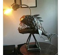 TMXKOOK Handmade Steampunk Angler Fish Lamp - Vintage Iron Art Statue for Halloween Decoration and Bedroom Lighting - USB LED Night Light Gift with Sea Animal Ornament Design