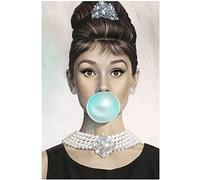 TMXON DIY 5D Diamond Painting Crystal Rhinestone Painting Audrey Hepburn Blow Blue Bubbles Pictures Embroidery Pictures Art Crafts for Adults and Children 40x40CM