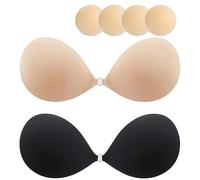 TMYIOYC Curlady Stick on Bra for Women, Push Up Strapless Sticky Bra, 2 Pack Invisible Adhesive Bras, Reusable Seamless Women's Bra for Backless Dresses, Wedding, Party with 2 Pairs Nipple Covers