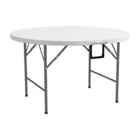 TMZ® 4ft Folding Trestle Table - 4ft (122cm) - Round - Adjustable Feet Workstation Events Arts and Crafts Party Catering BBQ Garden 170kg Max Weight, white