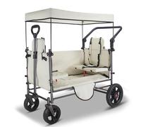 TMZ Foldable Utility Wagon with Side-Opening Seat Conversion, Folding Trolley with 2 Seats & Heavy-Duty 264 lbs Load Capacity (Beige)