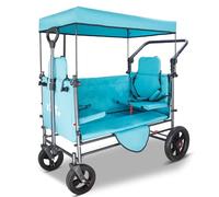 TMZ Foldable Utility Wagon with Side-Opening Seat Conversion, Folding Trolley with 2 Seats & Heavy-Duty 264 lbs Load Capacity (Turquoise)