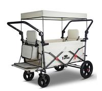 TMZ Folding Trolley Portable Push Pull Cart Wagon with Adjustable Handle Bar Handcart with 2 Seats and Canopy Transport Wagon for Beach Garden Camping 265LBS Capacity (Beige)