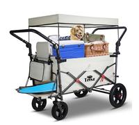 TMZ Folding Trolley with 2 Foldable Seats, Portable Push & Pull Handcart with Adjustable Handle Bar and Canopy, Transport Wagon for Beach Garden Walking Camping 265LBS Capacity (Beige)