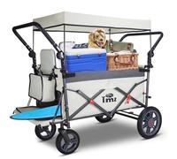 TMZ Folding Trolley with 2 Foldable Seats, Portable Push & Pull Handcart with Adjustable Handle Bar and Canopy, Transport Wagon for Beach Garden Walking Camping 265LBS Capacity (Grey/Beige)