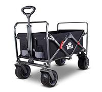 TMZ Folding Wagon Cart Collapsible Outdoor Utility Beach Wagon,All-terrain Handcart Shopping Trolley with 120kg Capacity-Black/Grey