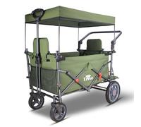 TMZ Folding Wagon Featuring 2 Seats, Folding Handcart trolley with Removable Canopy, Collapsible Garden Wagon with Brake for Festival Shopping Camping Picnic (Green)