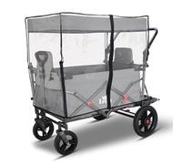 TMZ Folding Wagon Featuring 2 Seats, Folding Handcart Trolley with Removable Canopy, Collapsible Garden Wagon with Brake for Festival Shopping Camping Picnic (Grey-cover)
